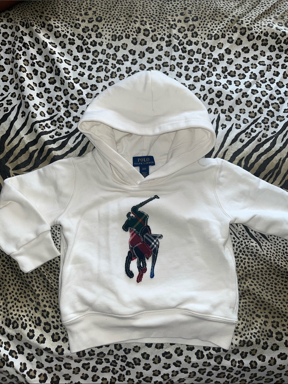 Ralph Lauren White Toddler Hoodie with Multicolor Polo Patch